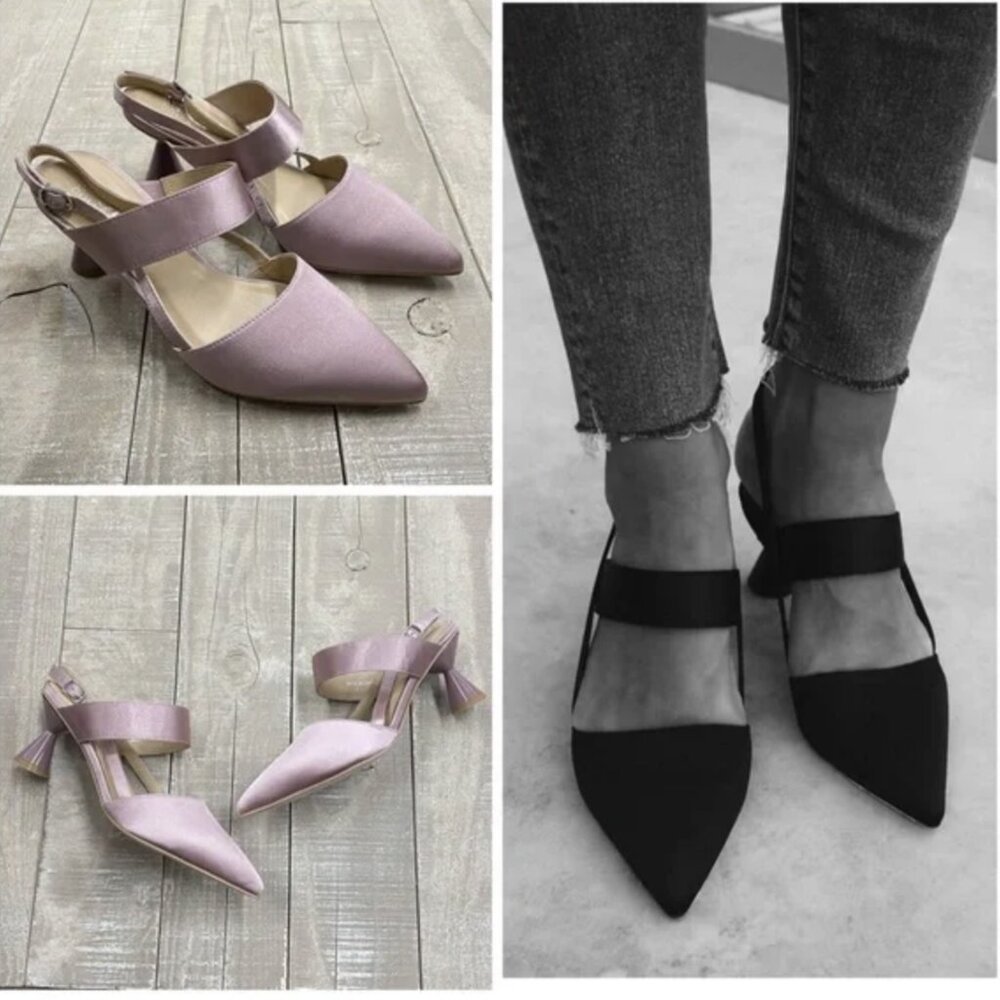 The MODE COLLECTIVE Formation Satin Mid Heel In Dust Pink